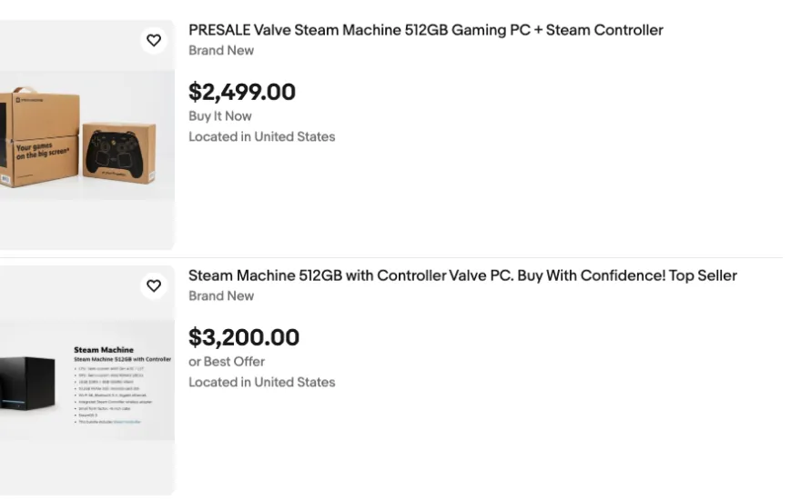 Steam Machine Reservations Appearing on eBay at Marked Up Prices
