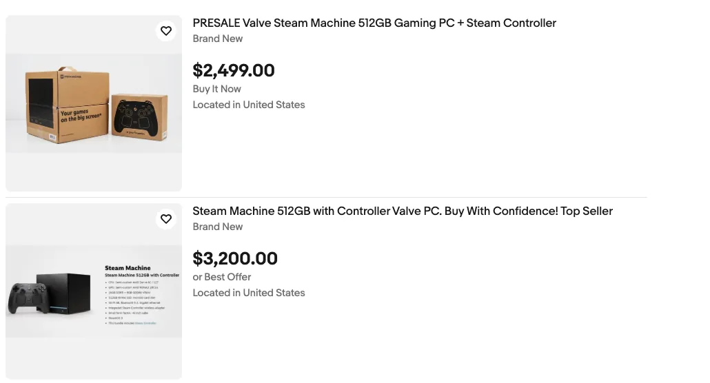 Steam Machine Reservations Appearing on eBay at Marked Up Prices