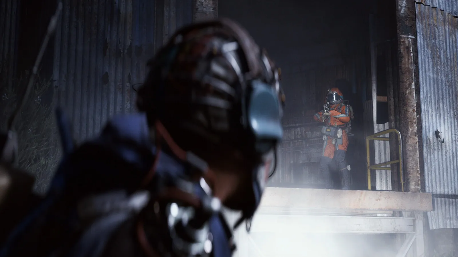 Two armored Raiders in a dark industrial setting from ARC Raiders