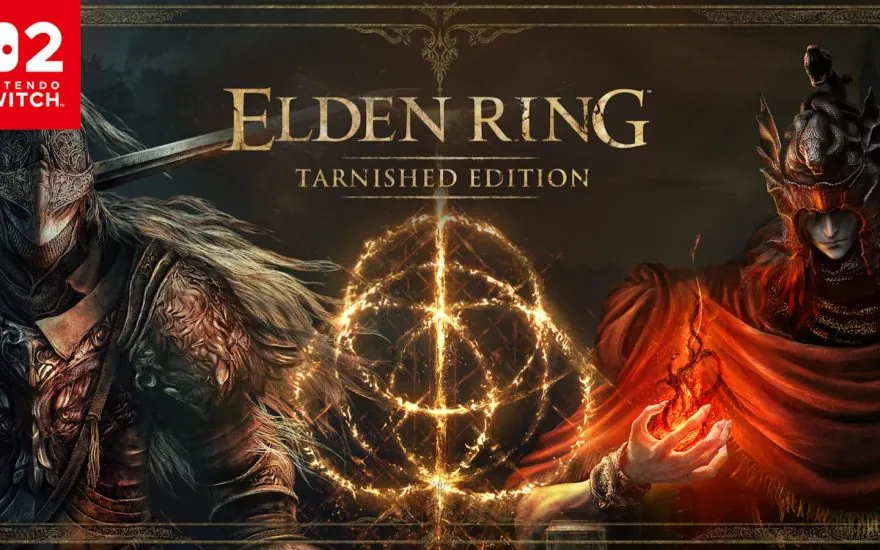 Elden Ring Tarnished Edition key art with armored characters and the glowing Elden Ring