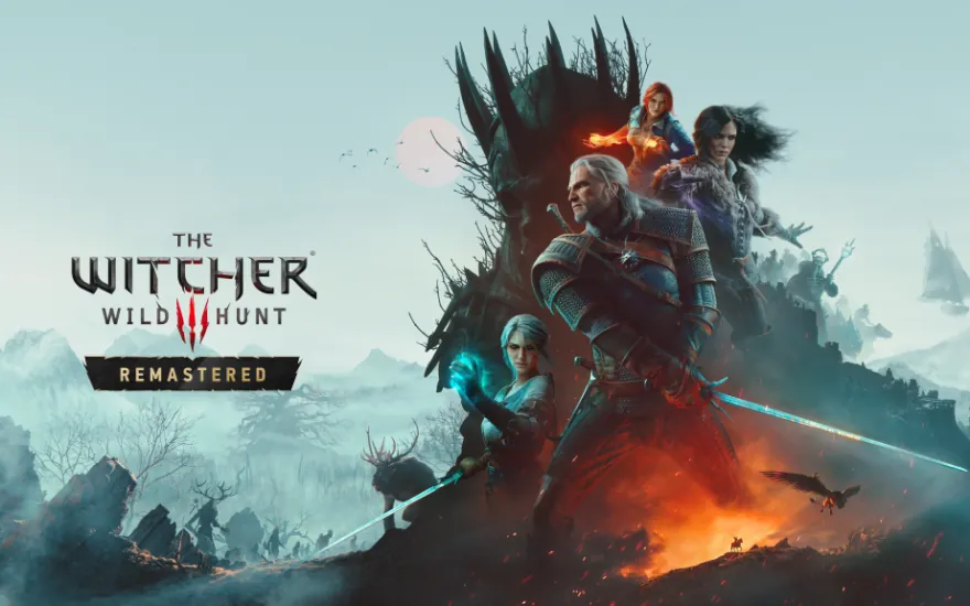 The Witcher 3 Wild Hunt Remastered key art showing Geralt of Rivia