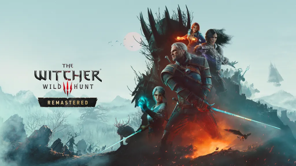 The Witcher 3 Wild Hunt Remastered key art showing Geralt of Rivia