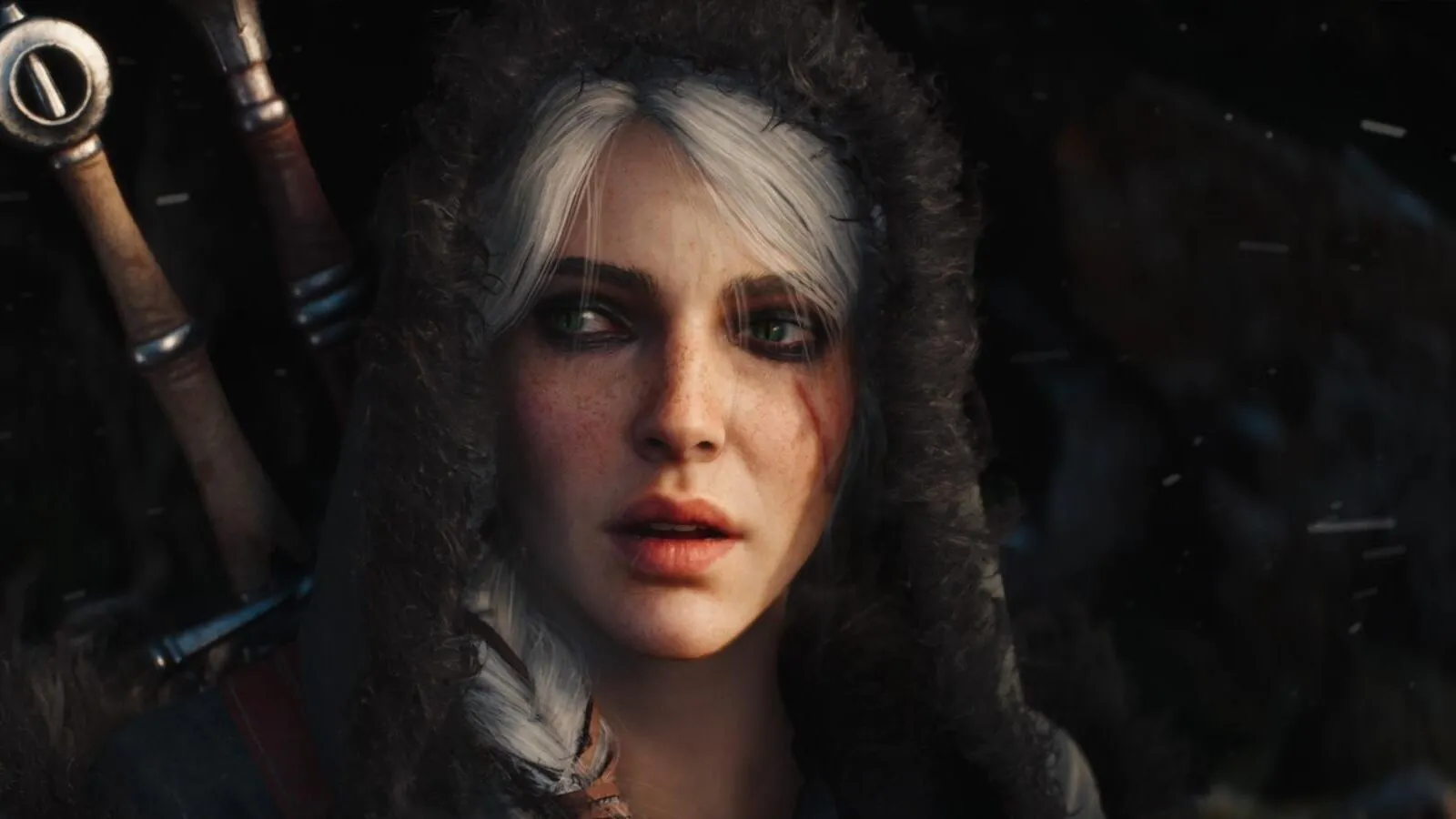 Ciri rendered in a fur-lined hood during the Unreal Engine 5 tech presentation for The Witcher 4.