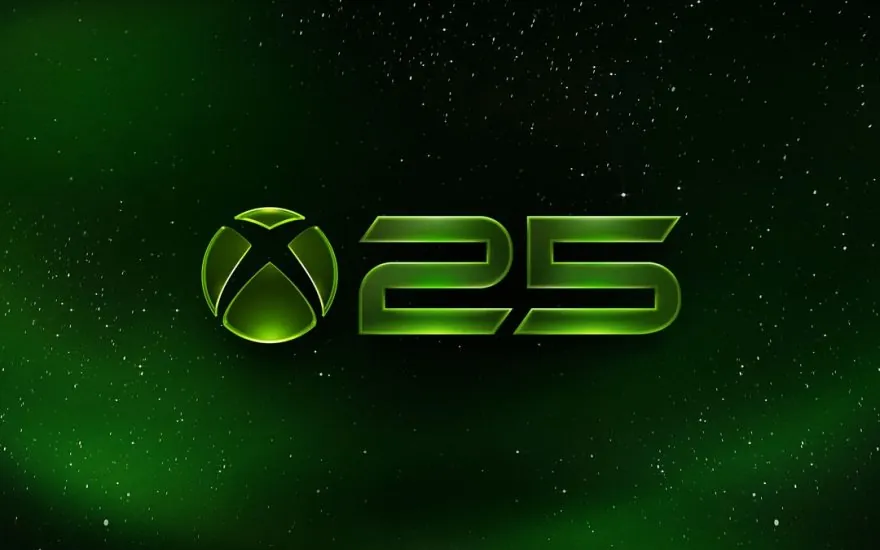 Xbox 25th anniversary artwork with four controller generations