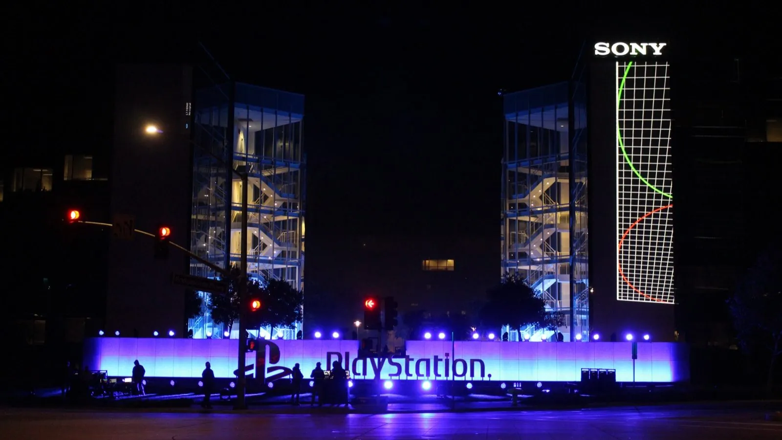 SIE headquarters with event lighting