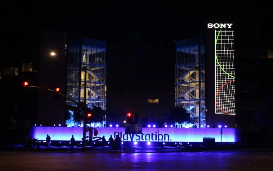 SIE headquarters with event lighting