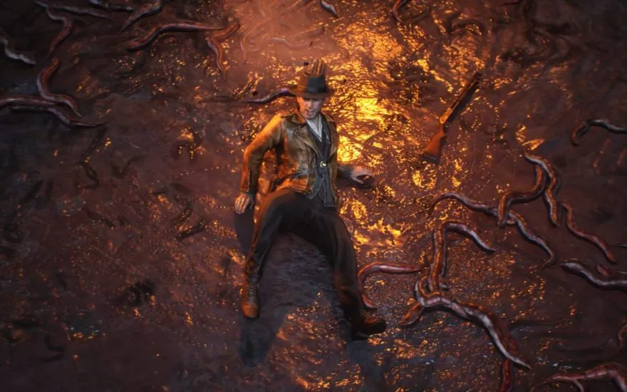 The Sinking City 2 protagonist standing among writhing tentacles