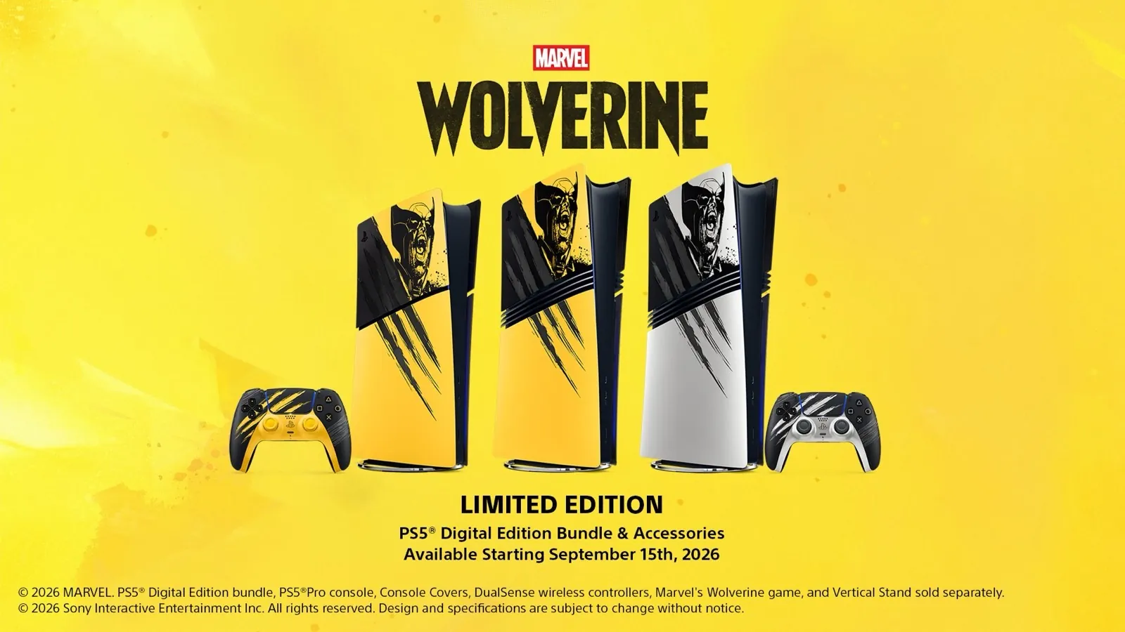 The Marvel's Wolverine Battle Yellow Limited Edition PS5 Digital Edition bundle with a matching DualSense wireless controller