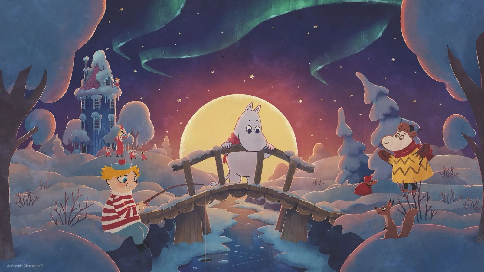 Moomintroll standing in a snowy Moominvalley scene from Winter’s Warmth