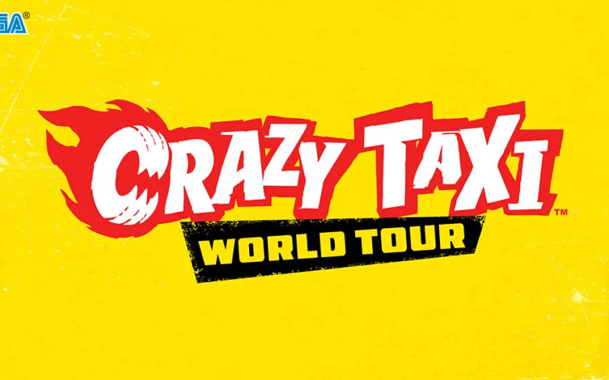 Crazy Taxi World Tour official artwork with a yellow cab racing through a city